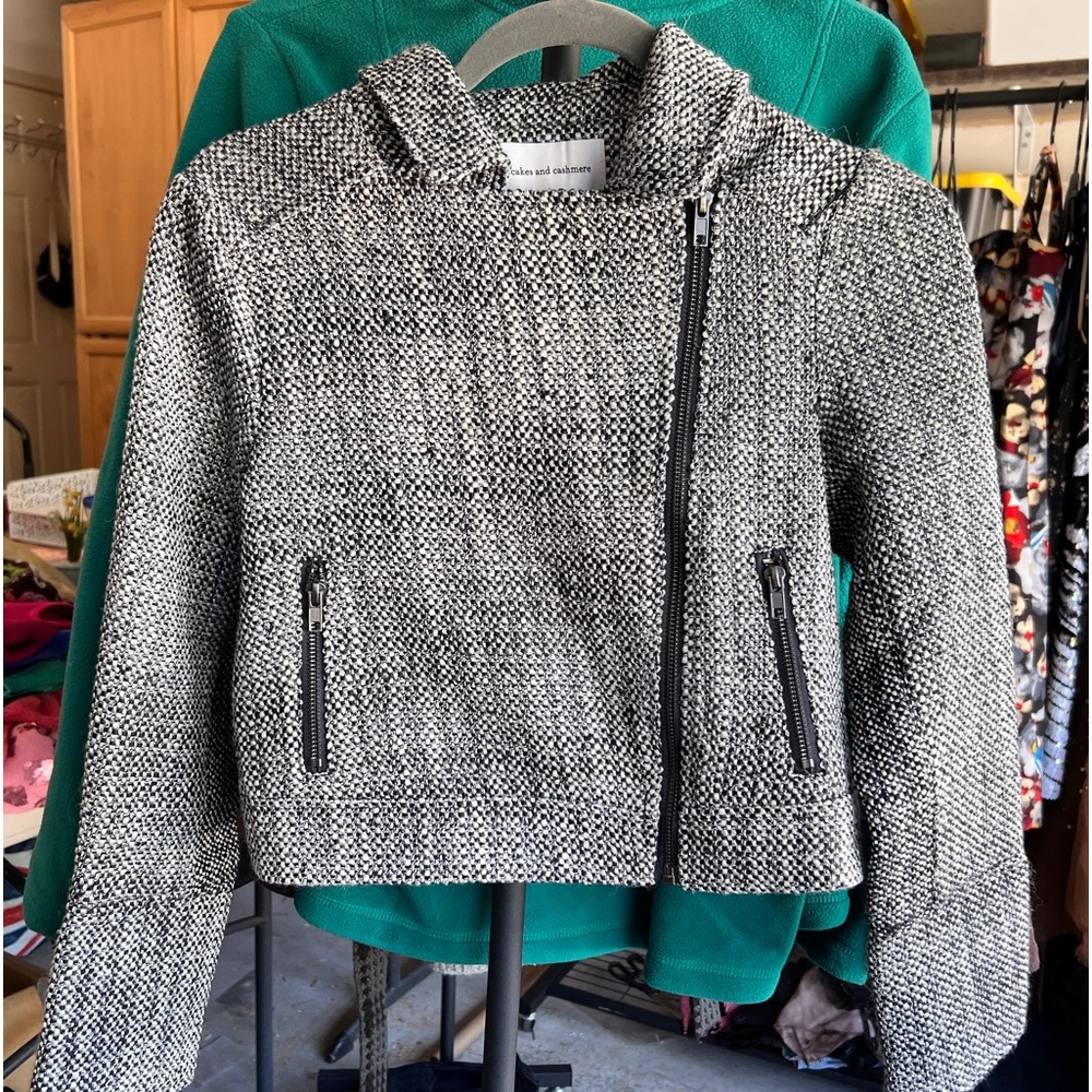 Cropped ‘Cupcakes & Cashmere’ Designer Tweed Moto Business Casual Jacket NWOT XS - Picture 2 of 6